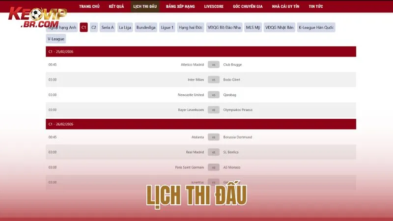Lịch Thi Đấu: Giúp người hâm mộ chủ động sắp xếp thời gian xem bóng đá